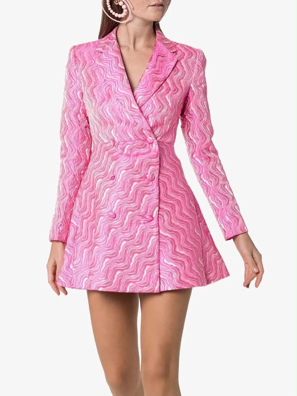 Rotate Birger Christensen Double-Breasted Jacquard Blazer Dress Pink size 6
